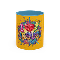I Love Jesus Accent Coffee Mug - Colorful Gospel Graphic 11/15oz