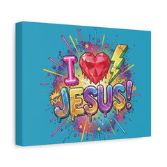 I Love Jesus Canvas Wall Art — Bright Pop Art Religious Print