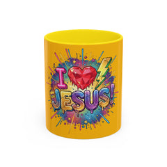 I Love Jesus Accent Coffee Mug - Colorful Gospel Graphic 11/15oz