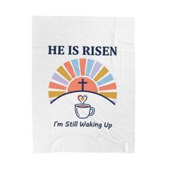 He Is Risen Coffee Mug Design Velveteen Blanket | Christian Easter, Faith-Based Humor