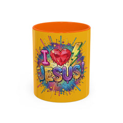 I Love Jesus Accent Coffee Mug - Colorful Gospel Graphic 11/15oz