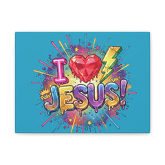 I Love Jesus Canvas Wall Art — Bright Pop Art Religious Print