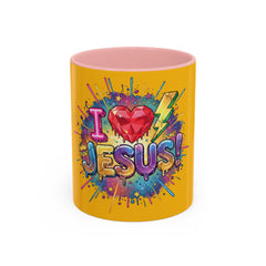 I Love Jesus Accent Coffee Mug - Colorful Gospel Graphic 11/15oz