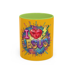 I Love Jesus Accent Coffee Mug - Colorful Gospel Graphic 11/15oz