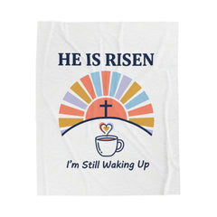 He Is Risen Coffee Mug Design Velveteen Blanket | Christian Easter, Faith-Based Humor